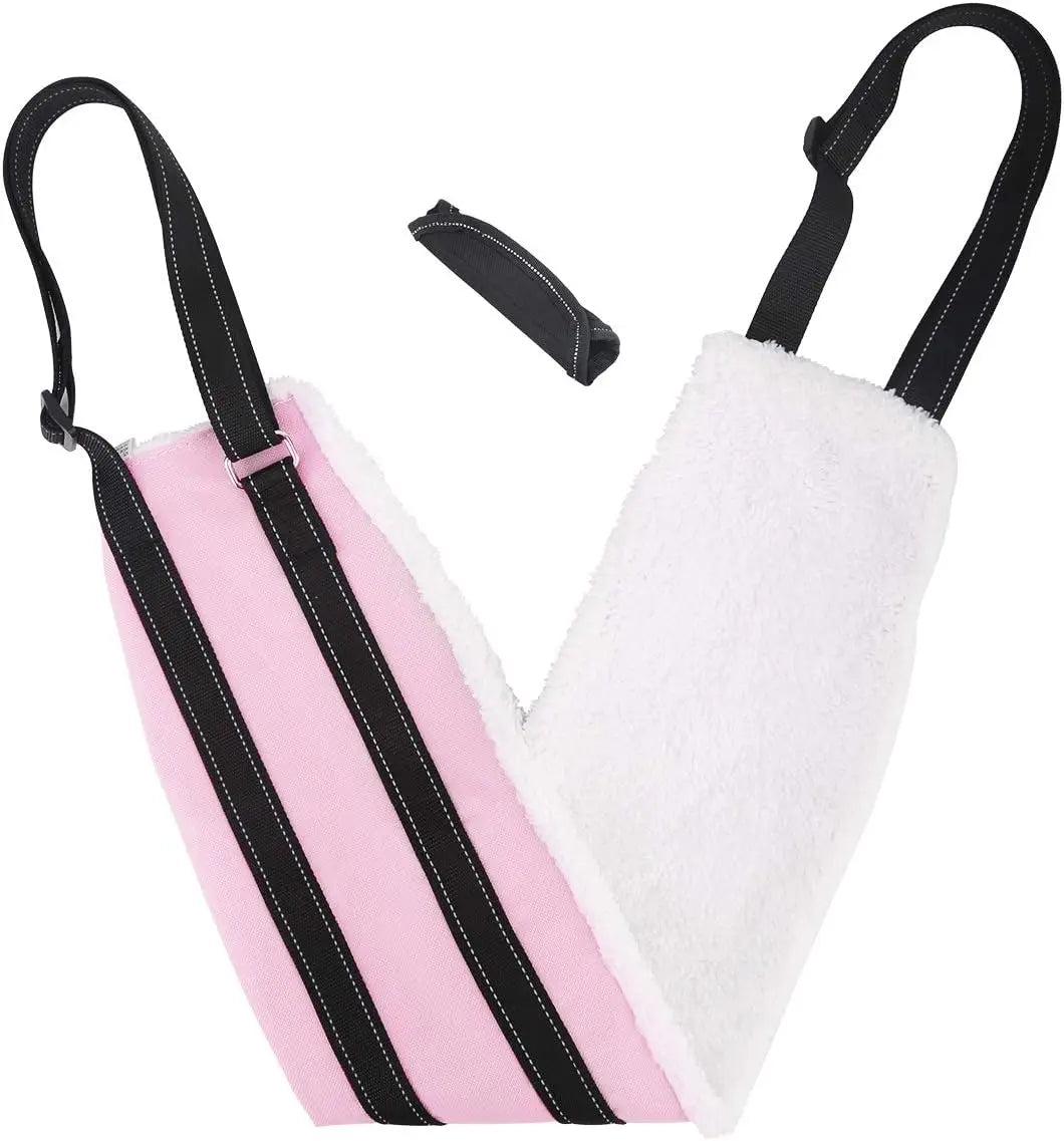 Dog rear leg support sling in Pink with white fleece lining