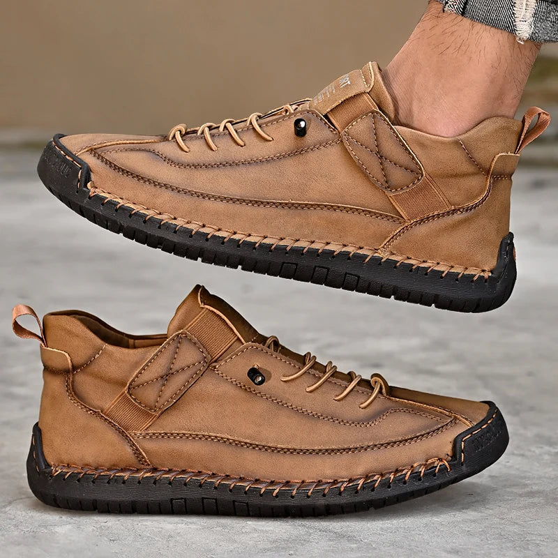 Handmade Leather Men Shoes Casual Slip on Loafers Breathable Leather Shoes Men Flats Fashion Moccasins Tooling Shoes plus Size