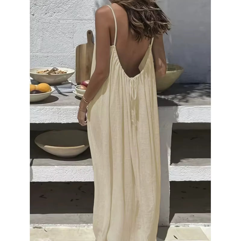 New Arrival Women'S Strapless Backless Long Loose Home Dress Comfortable Sleepwear Casual Maxi Dress