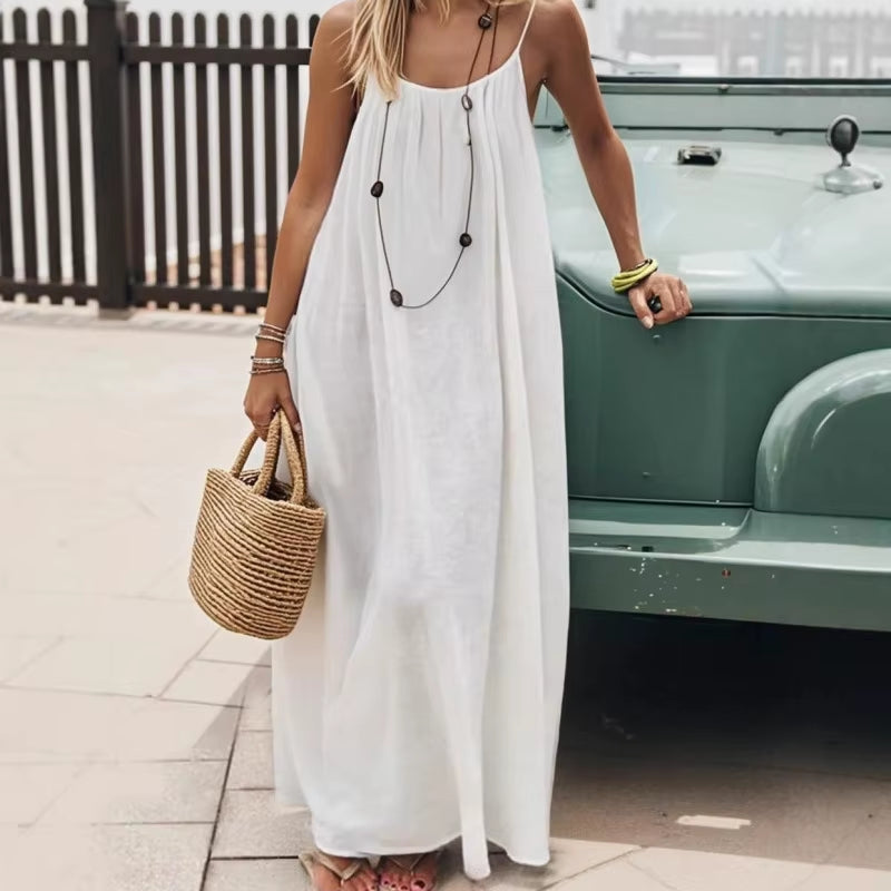 New Arrival Women'S Strapless Backless Long Loose Home Dress Comfortable Sleepwear Casual Maxi Dress