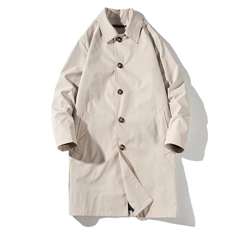 New Spring Autumn Trench Men Fashion Oversized Trench Jakcet Men Casual Windbreaker Mens Medium Length Turn down Collar Trench