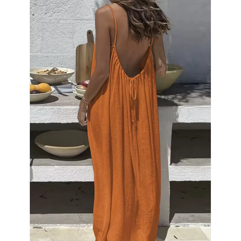 New Arrival Women'S Strapless Backless Long Loose Home Dress Comfortable Sleepwear Casual Maxi Dress