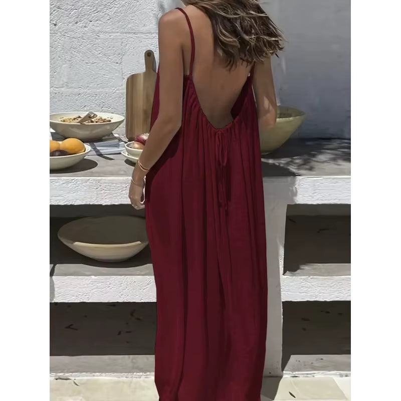 New Arrival Women'S Strapless Backless Long Loose Home Dress Comfortable Sleepwear Casual Maxi Dress