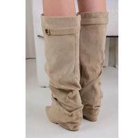 2025 New Style Metal Buckle Women'S Knee High Boots Pointed Toe Crude Heel Solid Color Female Long Boots Quality Ladies Shoes