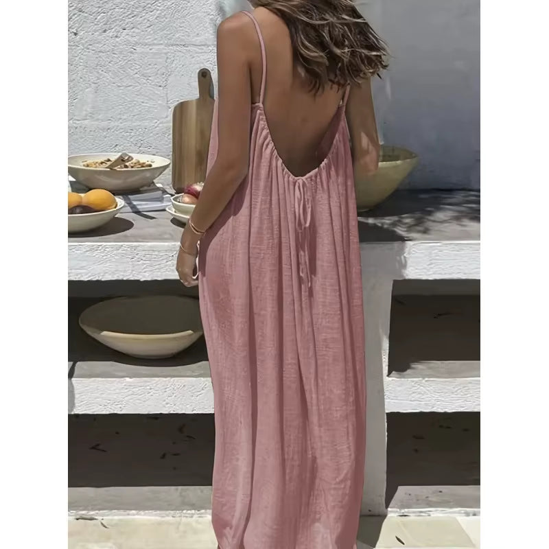 New Arrival Women'S Strapless Backless Long Loose Home Dress Comfortable Sleepwear Casual Maxi Dress