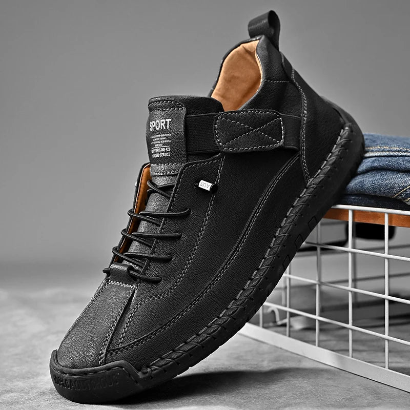 Handmade Leather Men Shoes Casual Slip on Loafers Breathable Leather Shoes Men Flats Fashion Moccasins Tooling Shoes plus Size