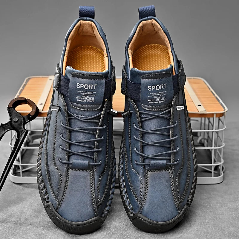 Handmade Leather Men Shoes Casual Slip on Loafers Breathable Leather Shoes Men Flats Fashion Moccasins Tooling Shoes plus Size