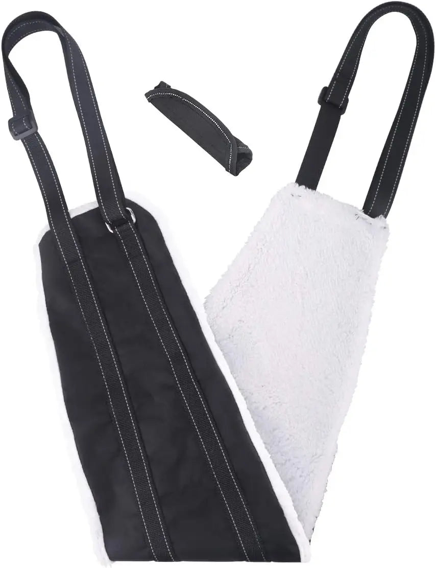 Dog rear leg support sling in Black with white fleece lining