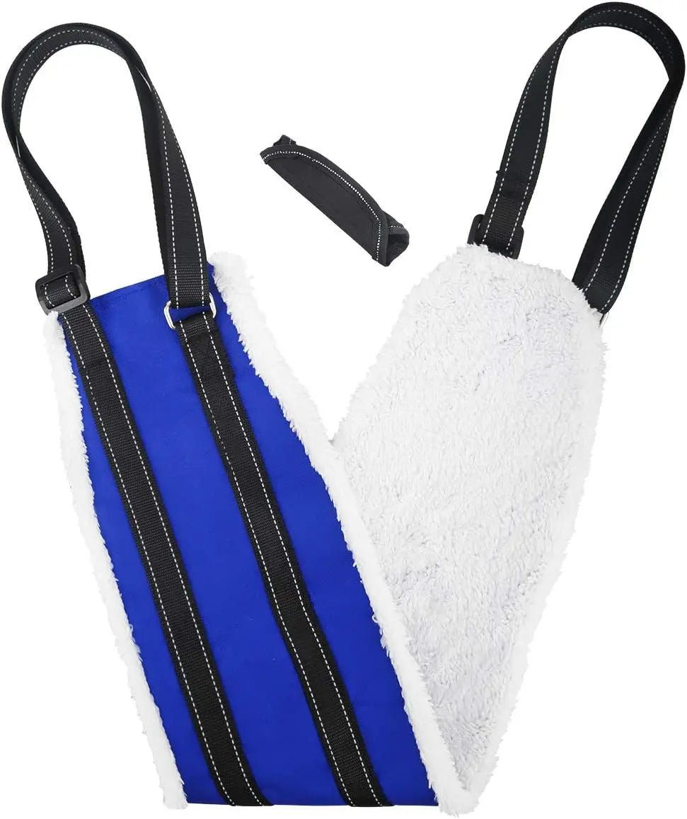 Dog rear leg support sling in Blue with white fleece lining